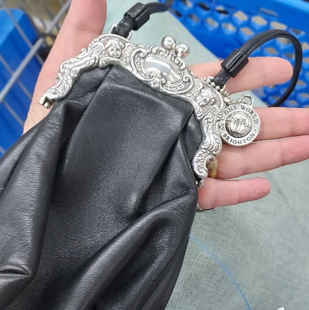 Vintage Brighton Black and Silver Crossbody Purse LEATHER Stunning